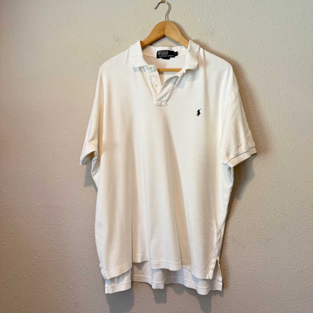 Polo Ralph Lauren Mens Large White Interlock Cotton Short Sleeve Polo Shirt Logo